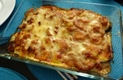 Un beau gratin, ravioles et aubergines grillées