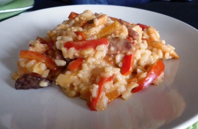 Recette de risotto au chorizo, poivron et crevettes